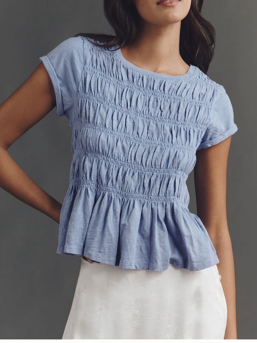 Pilcro Tabby Cotton Smocked Peplum Tee